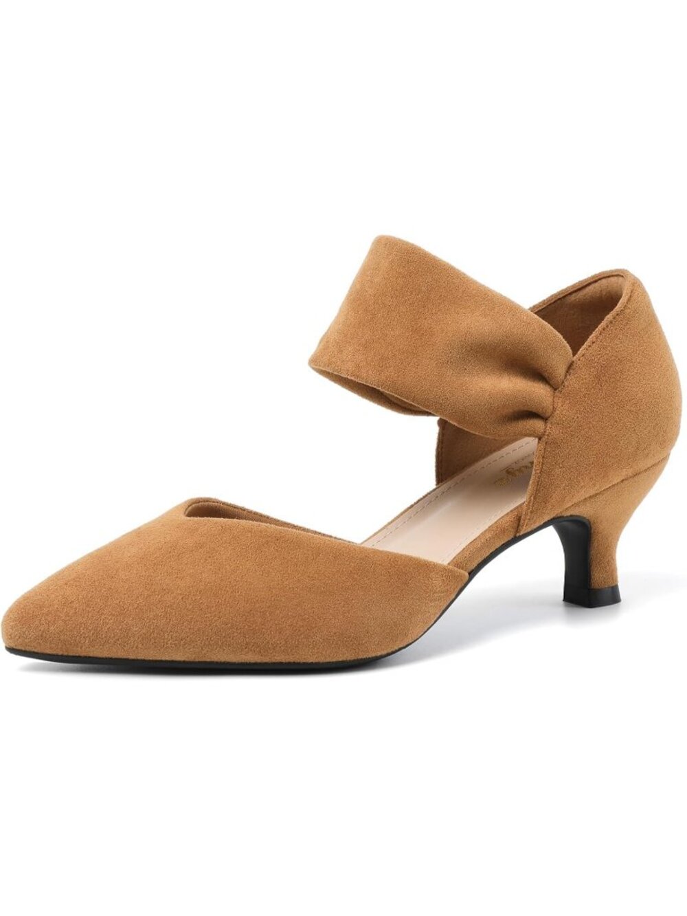〽️Women Brown Suede Kitten Low Heel Pointed Toe Closed Comfortable Slip On Shoes